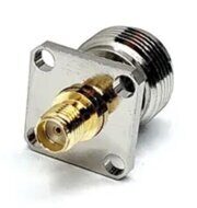Разъем (переходник) Sma female (гнездо) - N female (гнездо) корпусной фланец 18x18 мм.